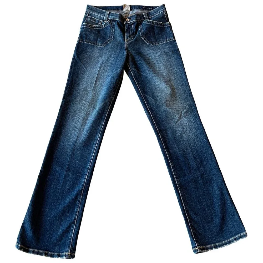 Vintage 90s / Y2K JNCO Dark Wash Distressed Bottom Straight Leg Jeans - Picture 2 of 14